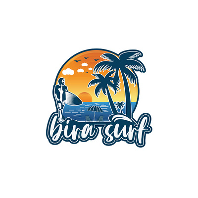BiraSurf blue branding circle design graphic design illustration logo orange sea sun surfing vector