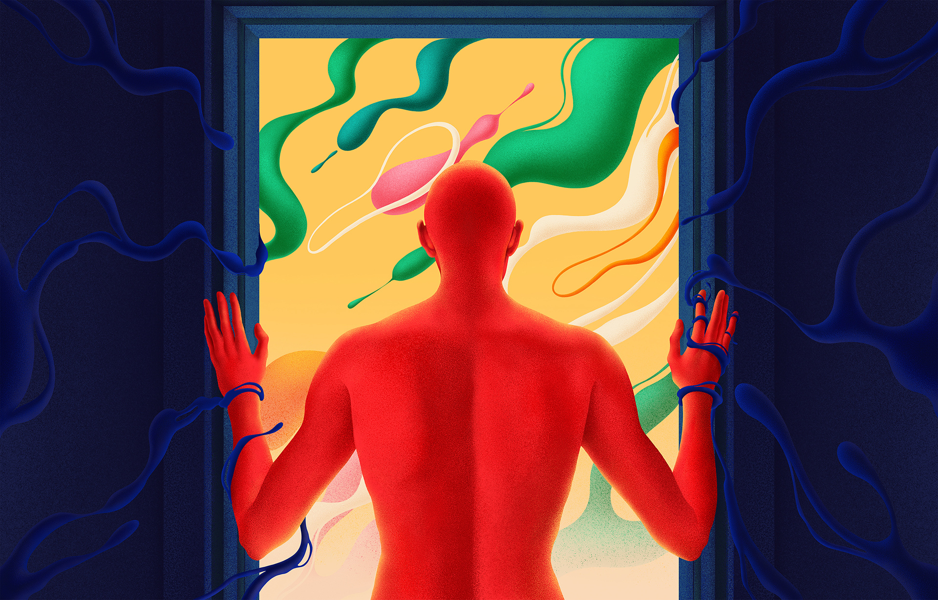 Door 2d abstract advertising art direction article blog body character concept cover design door editorial gradient illustration art lgbt magazine man texture