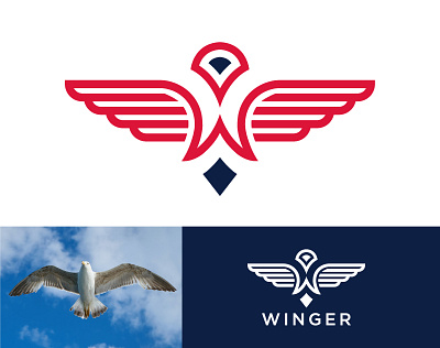 Winger Logo, Logo, Logo Design, Brand Identity, Letter logo graphic design iconic logo