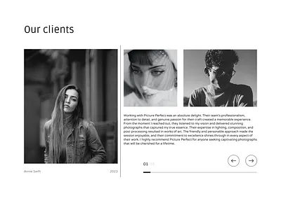 Carousel reviews black and white block bw carousel client design experience graphic design grid landing minimalism pagination reviews ui ux website