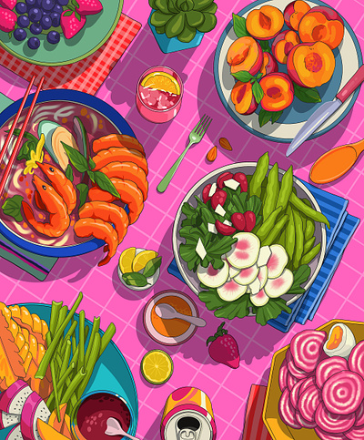 Hey you, hungry? 🍤🥙🥗 art design food fruits illustration prawns sajid