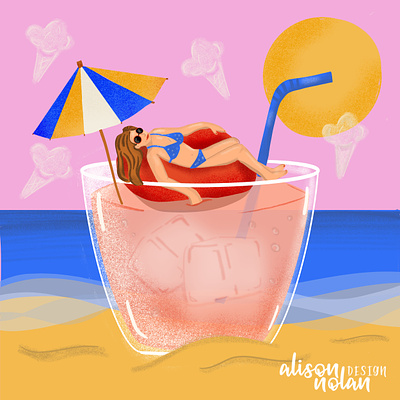 Sunshine dreams beach design drawing challenge female illustrator hand drawn illustrated illustration procreate summer summer treat sunshine