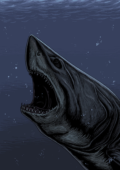 Megalodon 2d art 2d illustration authorial digital art drawing graphic horror illustration meg predator prehistoric sea shark