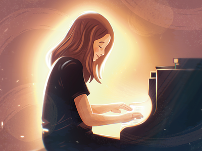 Caught In The Moment character drawing girl happy illustration light music music instrument piano shading texture vector woman