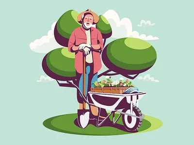 Gardener character adobe illustrator character character design flowers garden gardener illustration man old man summer tree vector vector art vector illustration vectorart