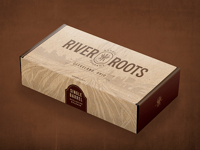 River Roots Barrel Company Sample Box barrel bottle bourbon box branding brown illustration kit label logo mockup pack packaging river roots sample set spirits tree whiskey