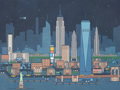 New York, City that never sleeps city ill illustration line art new york new york city night skyline vector