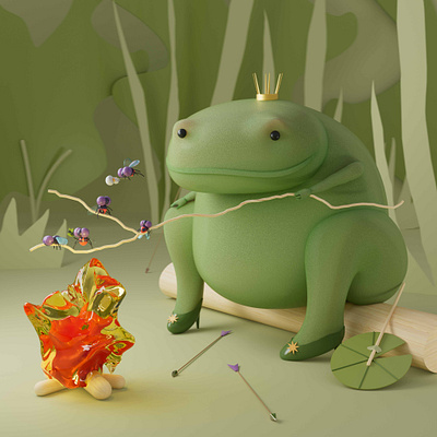 Picnic time 3d 3d illustration character character design cinema 4d cute frog illustration party texture