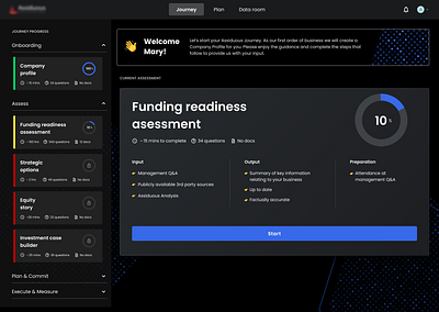 Business advisory tool dark theme interaction interface minimal ui ux