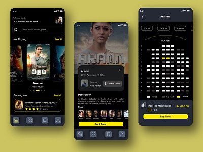 UI design of movie ticket booking application colortheory figma fresher movie ticket booking typography ui ui design ui designers