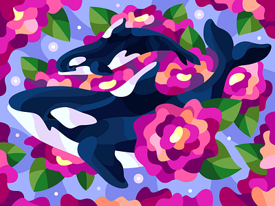 Killer Whale Flowers adobe illustrator design graphic design illustration vector