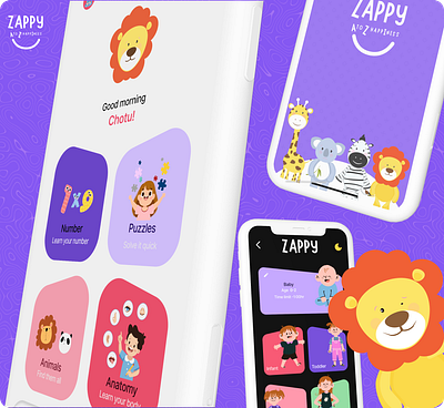 UI Kids app -Zappy 3d adobe app appdesign branding cute design figma graphic design illustration interactive kids kidsapp logo mobile ui uiux vector wireframe