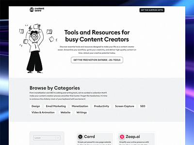 Content Creation Tools Listing Website Design clean website content creator tools listing website minimal tool listing tools directory
