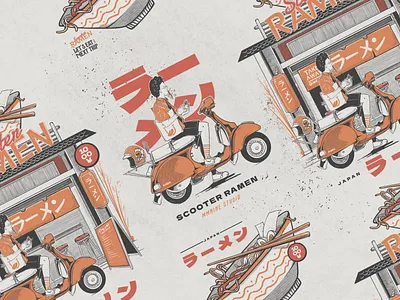 Scooter Ramen Japanese Illustration branding cartoon concept art design graphic design illustration japan japanese vintage