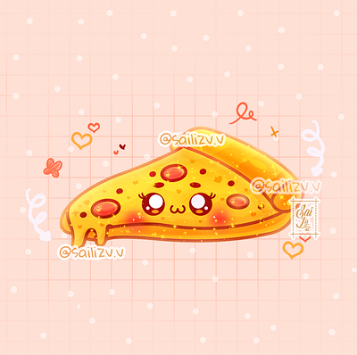 Pizza Kawaii by sailizv.v adorable adorable lovely artwork concept creative cute art design digitalart illustration