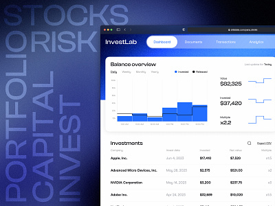 Fintech investment app - design concept blue and white dashboard desktop app finance dashboard finance monitoring financial app fintech invest investments ui ux
