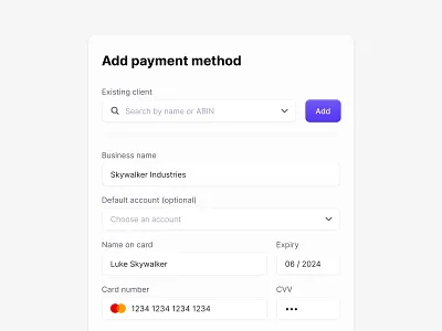 Add payment method add payment method button clean credit card interface modal payment payment method ui web