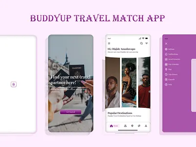 BUDDYUP TRAVEL MATCH APP app design home matching onboarding tra travel typography ui ux
