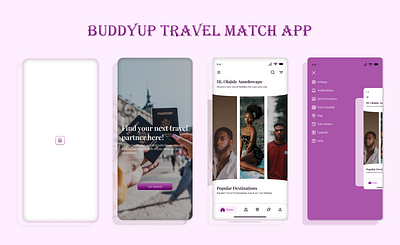BUDDYUP TRAVEL MATCH APP app design home matching onboarding tra travel typography ui ux