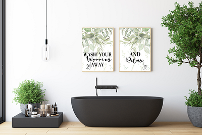 wash your worries away and relax wall art affirmative quote. affirmation quote digital product interior deco positive quote printable wall art