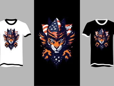 Tiger with American Flag Background Vector T-shirt Design 2d 3d best design graphic design illustration vector