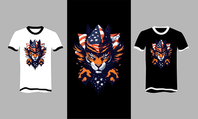 Tiger with American Flag Background Vector T-shirt Design 2d 3d best design graphic design illustration vector