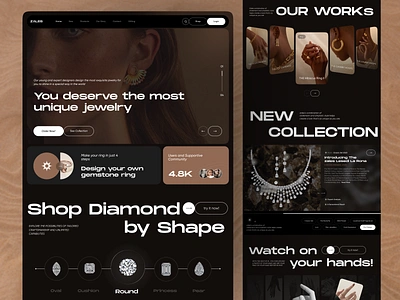 Jewelry landing page art direction case study collection dark e commerce gold jewelery jewellery jewellery shop landing landing page luxury modern necklaces product shopify typography ui ux webdesign