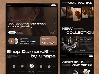 Jewelry landing page art direction case study collection dark e commerce gold jewelery jewellery jewellery shop landing landing page luxury modern necklaces product shopify typography ui ux webdesign