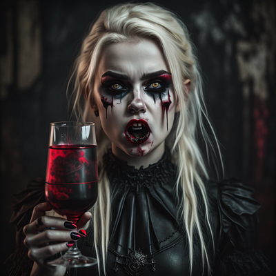 Girl drink blood design illustration realistic vampire