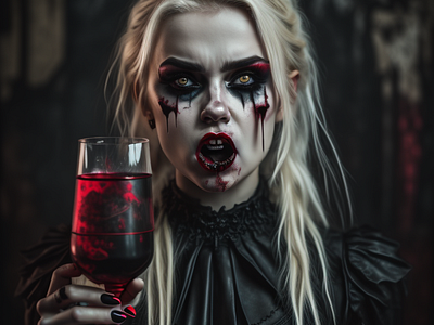 Girl drink blood design illustration realistic vampire