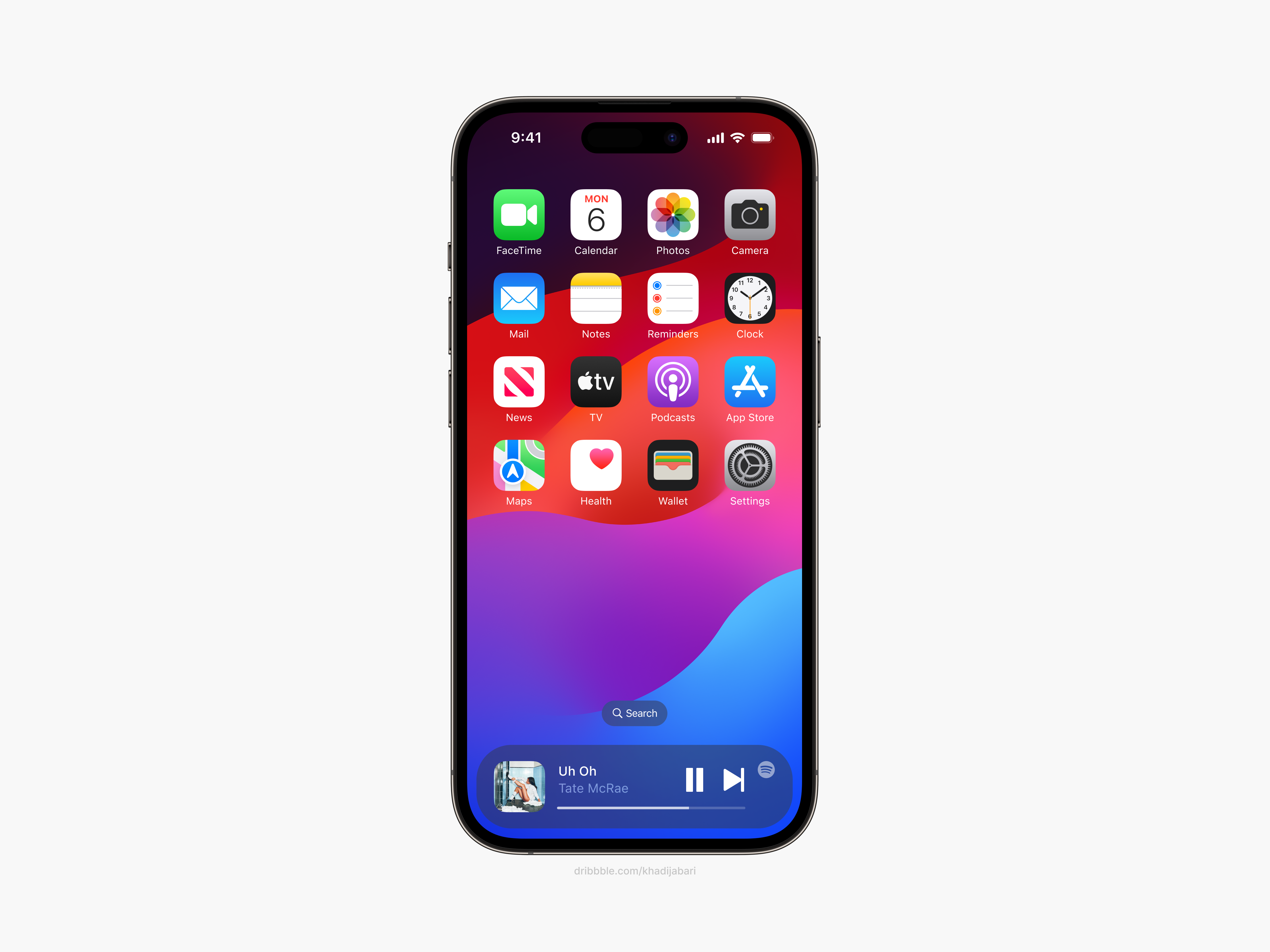 iOS Dynamic Dock (Single App) apple dock dynamic interactive ios ios 17 ios17 minimal modern music now playing spotify ui ux wwdc
