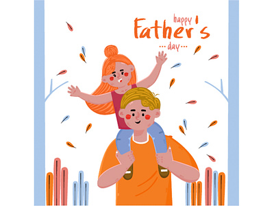 Hand Drawn Father's Day Illustration dad daughter day family father holiday illustration love papa parent son vector