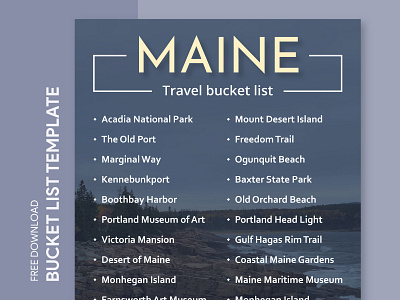 Maine Travel Bucket List Free Google Docs Template america bucket bucketlist checklist docs document goals google list maine print printing template templates todolist travel trip united states usa wishlist