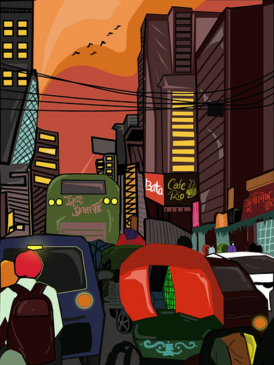 A busy city life graphic design illustration