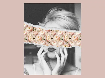 Evoke emotions botanic collage design flower girl photo retro retro elements vintage