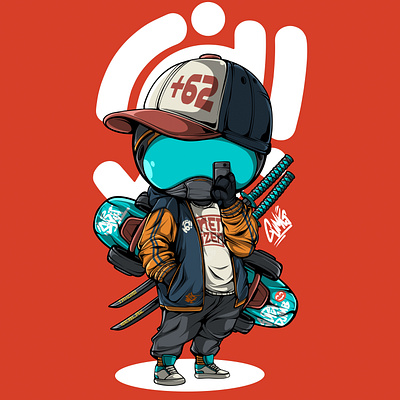 TAKE A SELFIE art character cyberpunk design doodle graffiti icon illustration japanese mascot ninja samurai skateboard streetwear symbol urban vector