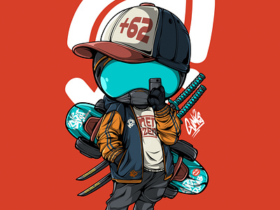 TAKE A SELFIE art character cyberpunk design doodle graffiti icon illustration japanese mascot ninja samurai skateboard streetwear symbol urban vector