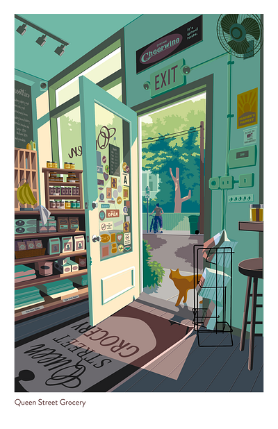 Queen Street Grocery cafe digital art illustration lofi scene illustration slice of life still life vector