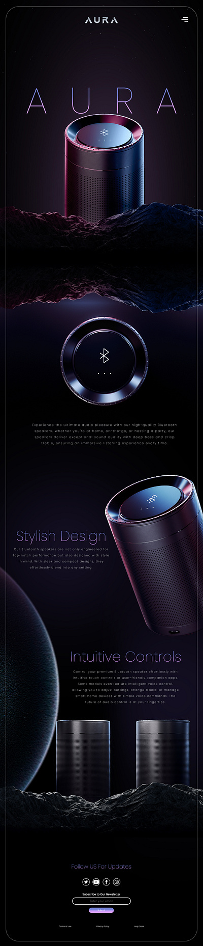 Aura Speaker (Website UI Concept) 3d animation branding design graphic design logo motion graphics social media post ui ux