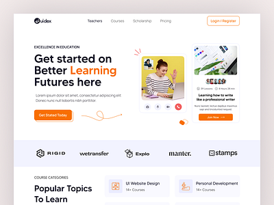 Education - E-learning Header Design branding e learning education educational platform header section design home page landing page learn skills learning website online class online courses ui uidex website