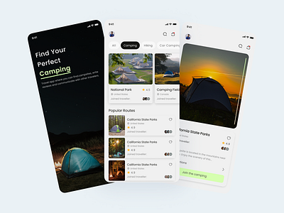 Hiking App adventure booking camp camping climbing community design destination forest hiking mount mountain nature travel travel agency travel app ui uiux vacation
