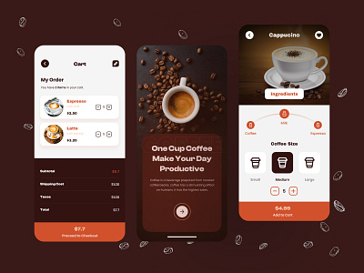 Coffee Shop Mobile App beans coffee chocolate cofe shop coffee coffee mobile app design drink app espresso food app mobile application order app product product design shop ui uiux