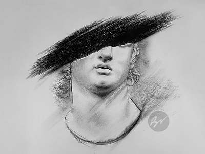 Colossal Head of a Youth alexander the great art arte charcoal colossal conqueror desenho dibujo drawing hellenistic marble statue
