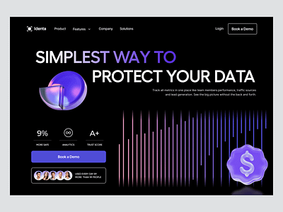 Data protection saas website design analytics b2b b2c dark data design dev development devops enterprise framer landing page saas software ui web webflow webpage