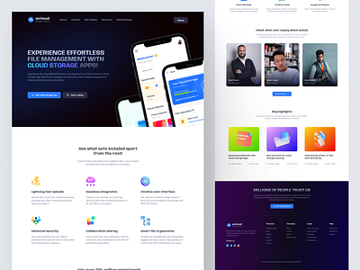 Acloud - Cloud storage apps landing page design android apps best cloud cloud space drive ios mobile online storage ui user interface ux