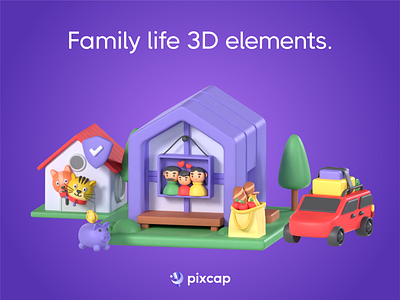 Homey 3D Pack: Pixcap Family Life Elements ui