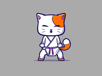 The Cartoon Karate Cat branding cartoon ccat cute design dojo fighter illustration jiujitsu judo karate kids kitty logo material art vector