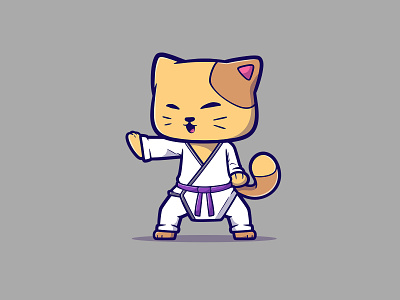 The Karate Cat Cartoon Character branding cute design fighter fighting graphic design illustration jiujitsu karate kids learning logo martialart ui ux vector