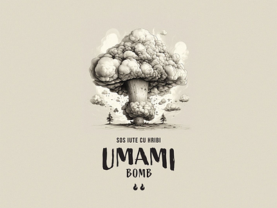 Umami Bomb - Hot sauce bomb bottle branding carolina reaper clouds graphic design hot peppers hot sauce label mushroom cloud nuke umami