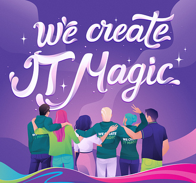 We create IT magic flat illustration illustration lettering typography vector